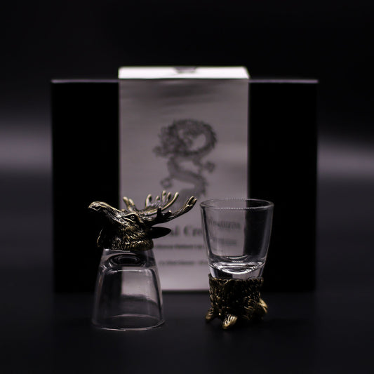 Gift Set of 6 Shot Glasses (50ml) - Wild Forest Creatures - Antique Bronze