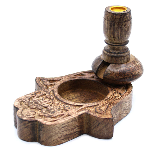 Small Mango Wood Backflow Burner - Hamsa