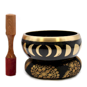 Large Moon Phase Singing Bowl Set- Black 14cm