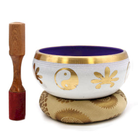 Large Yin & Yang Singing Bowl Set- White/Purple 14cm