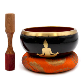 Large Buddha Singing Bowl Set- Black/Orange 14cm